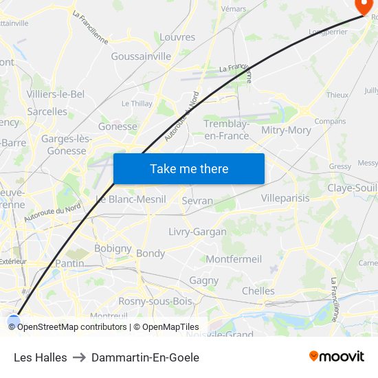 Les Halles to Dammartin-En-Goele map