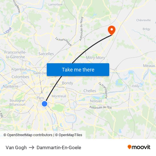 Van Gogh to Dammartin-En-Goele map