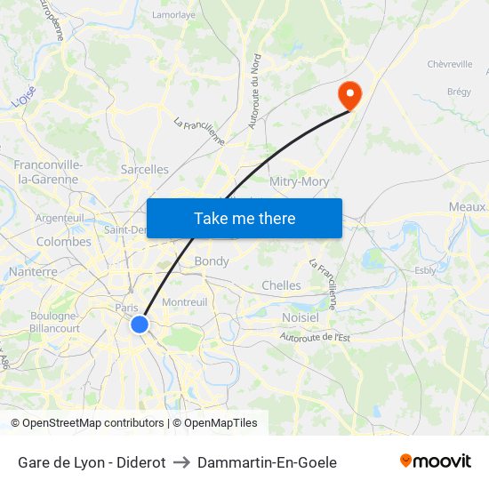 Gare de Lyon - Diderot to Dammartin-En-Goele map