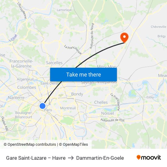 Gare Saint-Lazare – Havre to Dammartin-En-Goele map