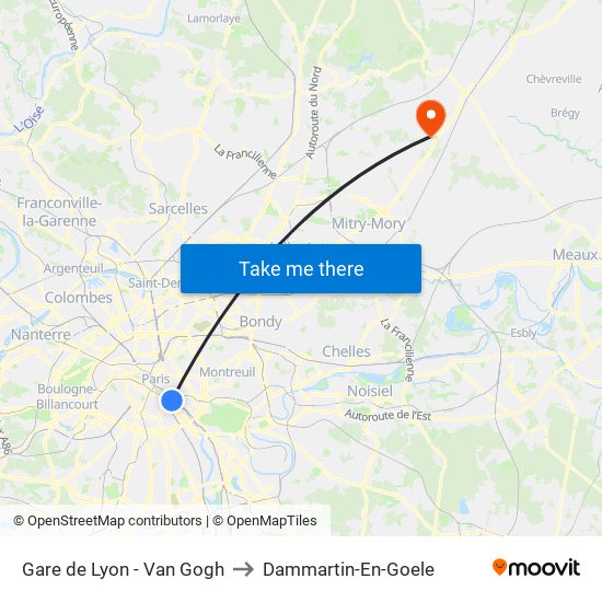 Gare de Lyon - Van Gogh to Dammartin-En-Goele map