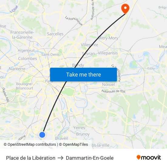 Place de la Libération to Dammartin-En-Goele map