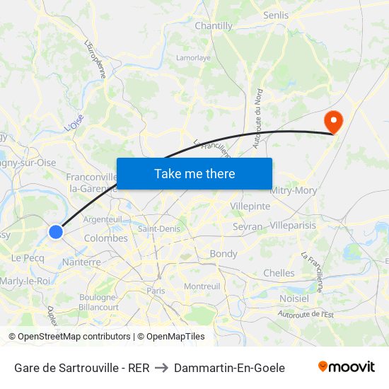 Gare de Sartrouville - RER to Dammartin-En-Goele map