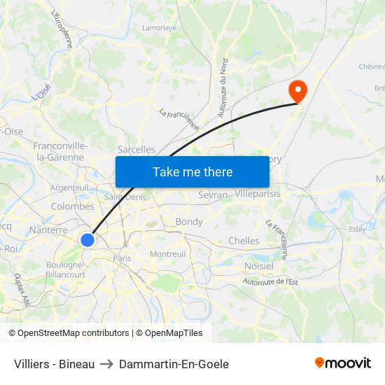 Villiers - Bineau to Dammartin-En-Goele map