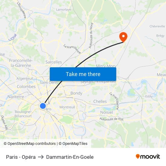 Paris - Opéra to Dammartin-En-Goele map