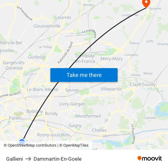 Gallieni to Dammartin-En-Goele map