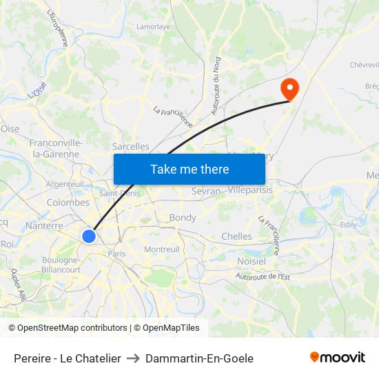 Pereire - Le Chatelier to Dammartin-En-Goele map