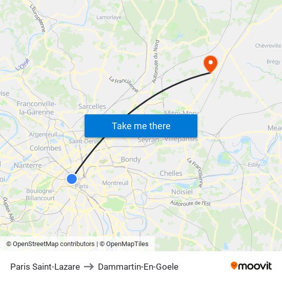 Paris Saint-Lazare to Dammartin-En-Goele map