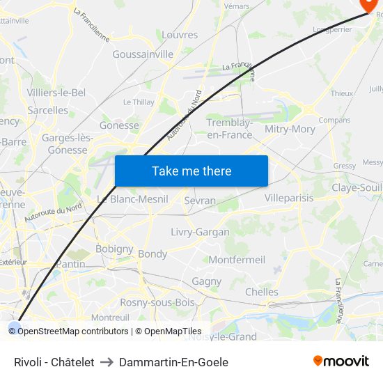 Rivoli - Châtelet to Dammartin-En-Goele map