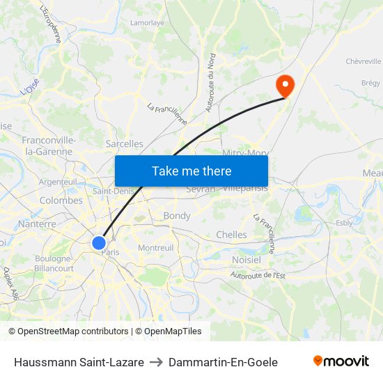 Haussmann Saint-Lazare to Dammartin-En-Goele map