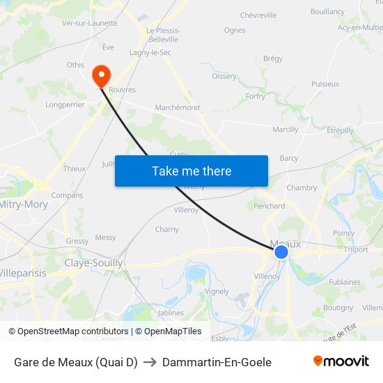 Gare de Meaux (Quai D) to Dammartin-En-Goele map