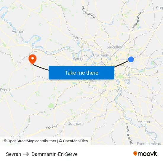 Sevran to Dammartin-En-Serve map