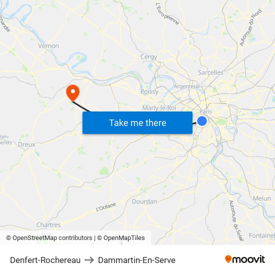 Denfert-Rochereau to Dammartin-En-Serve map