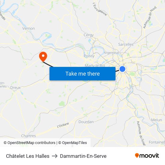 Châtelet Les Halles to Dammartin-En-Serve map