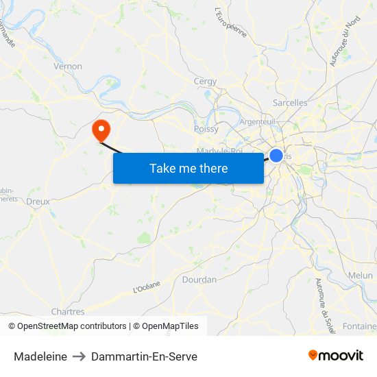 Madeleine to Dammartin-En-Serve map