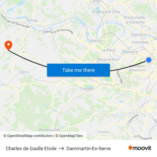 Charles de Gaulle Etoile to Dammartin-En-Serve map