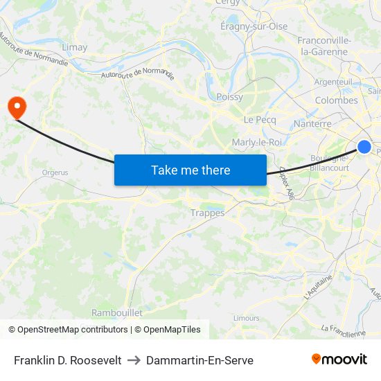 Franklin D. Roosevelt to Dammartin-En-Serve map