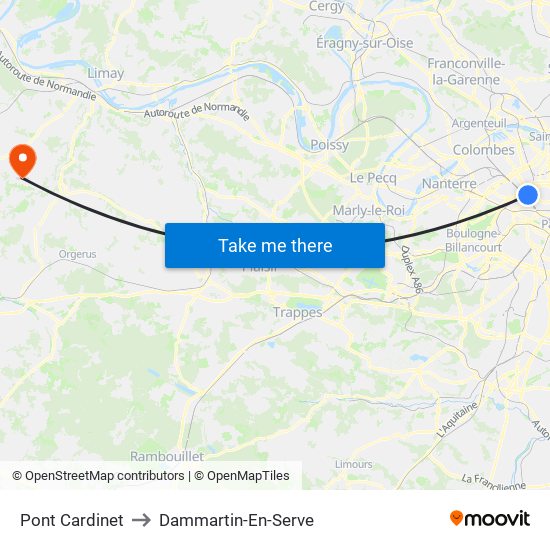 Pont Cardinet to Dammartin-En-Serve map