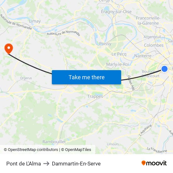 Pont de L'Alma to Dammartin-En-Serve map