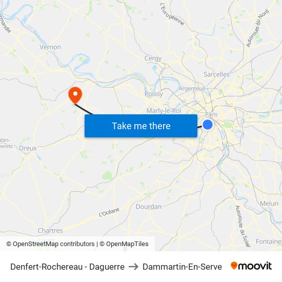 Denfert-Rochereau - Daguerre to Dammartin-En-Serve map