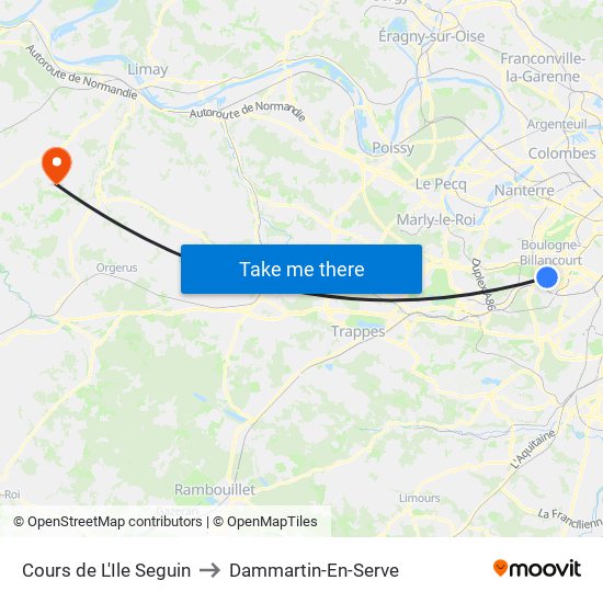 Cours de L'Ile Seguin to Dammartin-En-Serve map