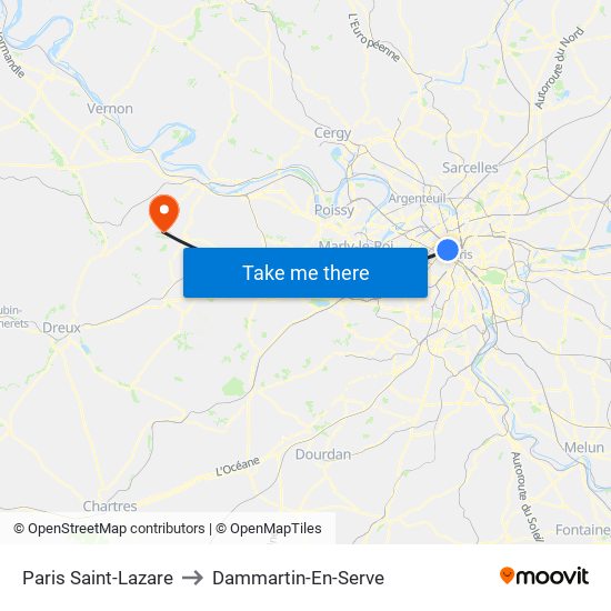 Paris Saint-Lazare to Dammartin-En-Serve map