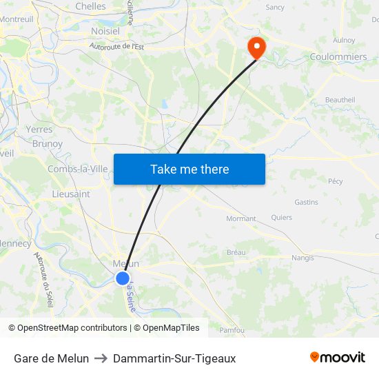 Gare de Melun to Dammartin-Sur-Tigeaux map