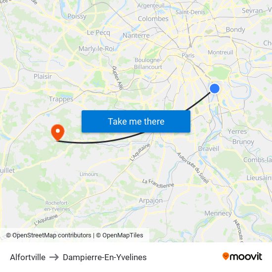 Alfortville to Dampierre-En-Yvelines map