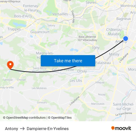 Antony to Dampierre-En-Yvelines map