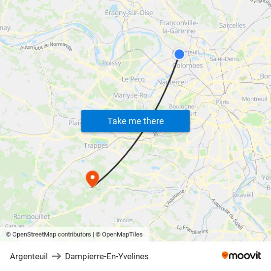 Argenteuil to Dampierre-En-Yvelines map