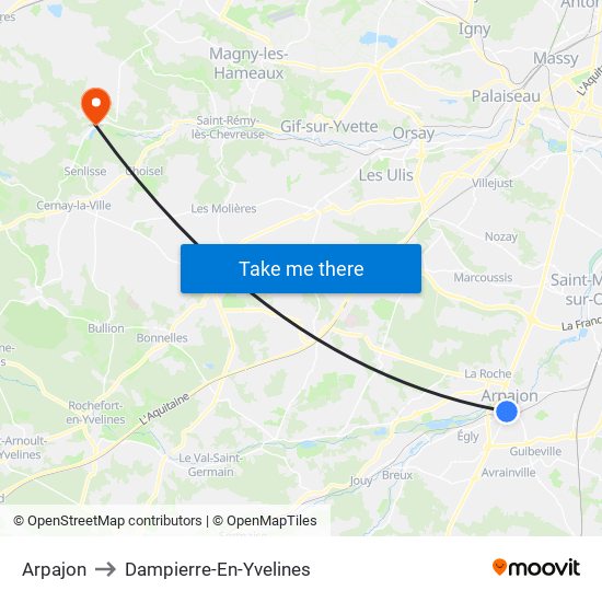 Arpajon to Dampierre-En-Yvelines map