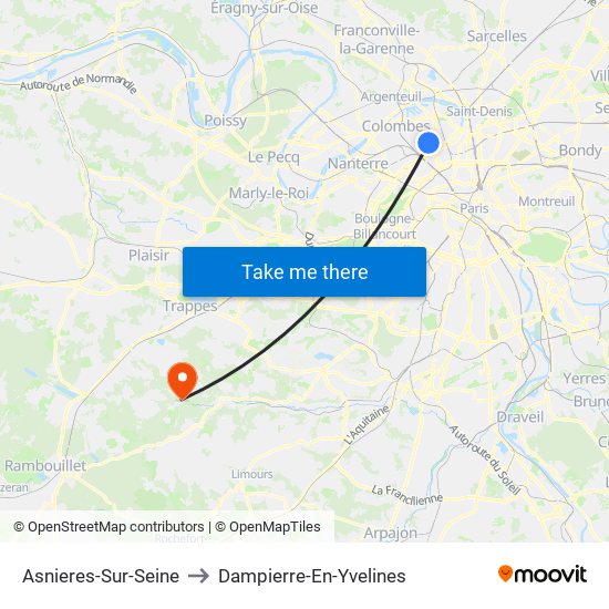 Asnieres-Sur-Seine to Dampierre-En-Yvelines map