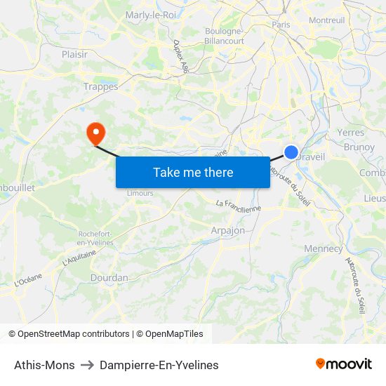 Athis-Mons to Dampierre-En-Yvelines map