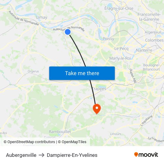 Aubergenville to Dampierre-En-Yvelines map