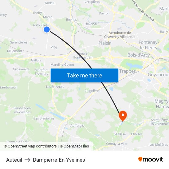 Auteuil to Dampierre-En-Yvelines map