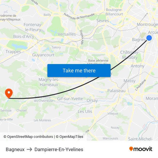 Bagneux to Dampierre-En-Yvelines map