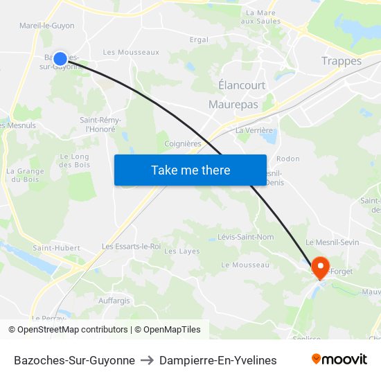 Bazoches-Sur-Guyonne to Dampierre-En-Yvelines map