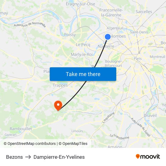 Bezons to Dampierre-En-Yvelines map