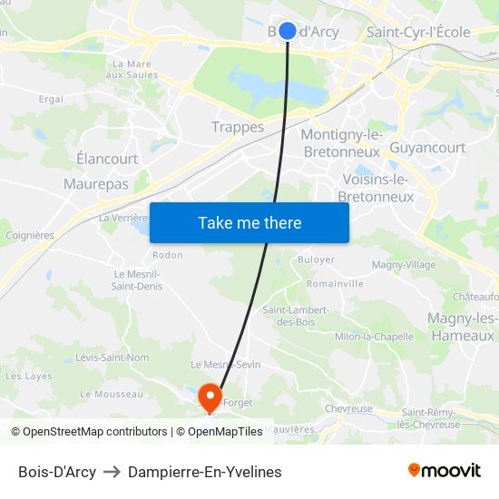 Bois-D'Arcy to Dampierre-En-Yvelines map