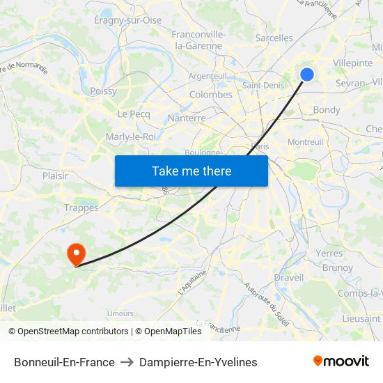 Bonneuil-En-France to Dampierre-En-Yvelines map