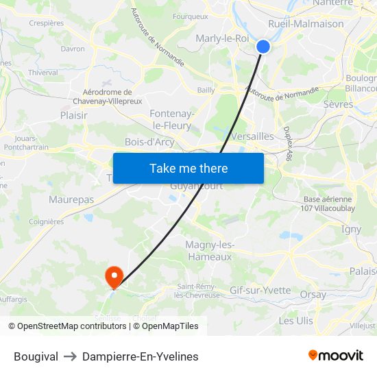 Bougival to Dampierre-En-Yvelines map