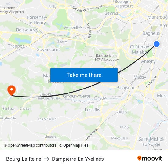 Bourg-La-Reine to Dampierre-En-Yvelines map