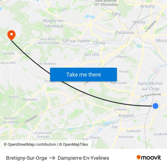 Bretigny-Sur-Orge to Dampierre-En-Yvelines map