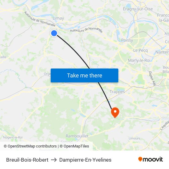 Breuil-Bois-Robert to Dampierre-En-Yvelines map