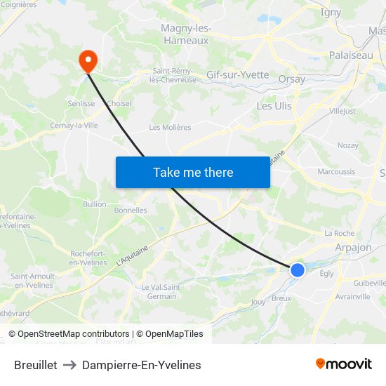 Breuillet to Dampierre-En-Yvelines map
