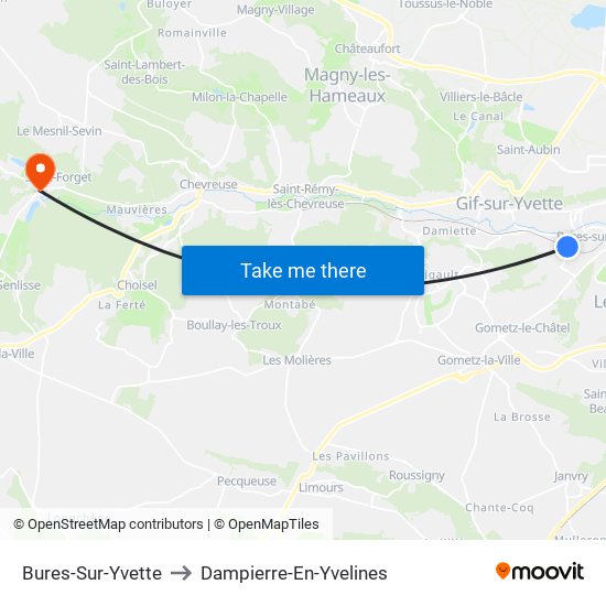 Bures-Sur-Yvette to Dampierre-En-Yvelines map