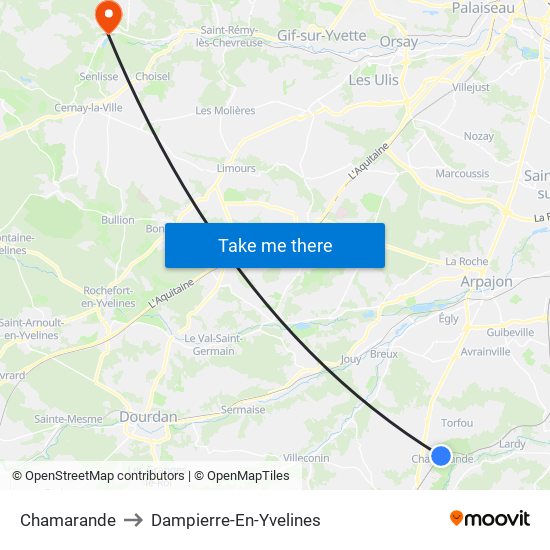 Chamarande to Dampierre-En-Yvelines map