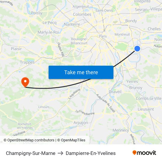 Champigny-Sur-Marne to Dampierre-En-Yvelines map