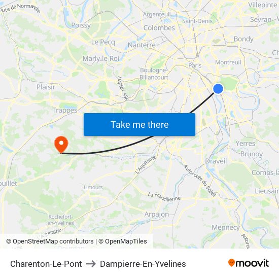 Charenton-Le-Pont to Dampierre-En-Yvelines map