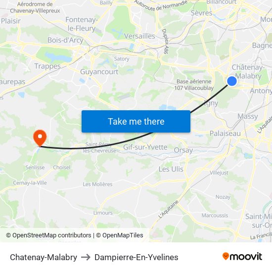 Chatenay-Malabry to Dampierre-En-Yvelines map